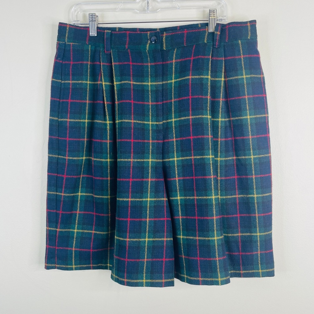 Vintage 90s 80s Tartan Plaid Wool Shorts 18 High Waist 32 Preppy Old Money Lined